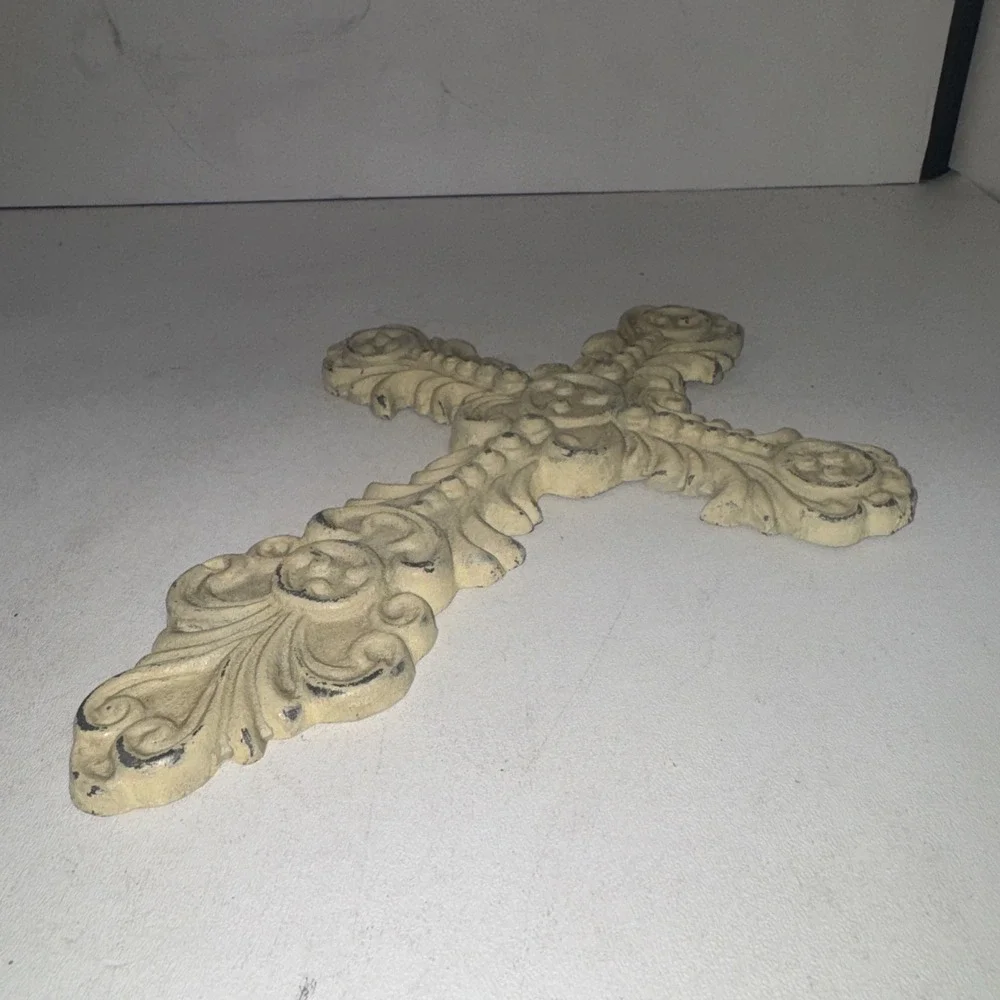 Decorative Wall Cross Creamy White Cast Metal Cross